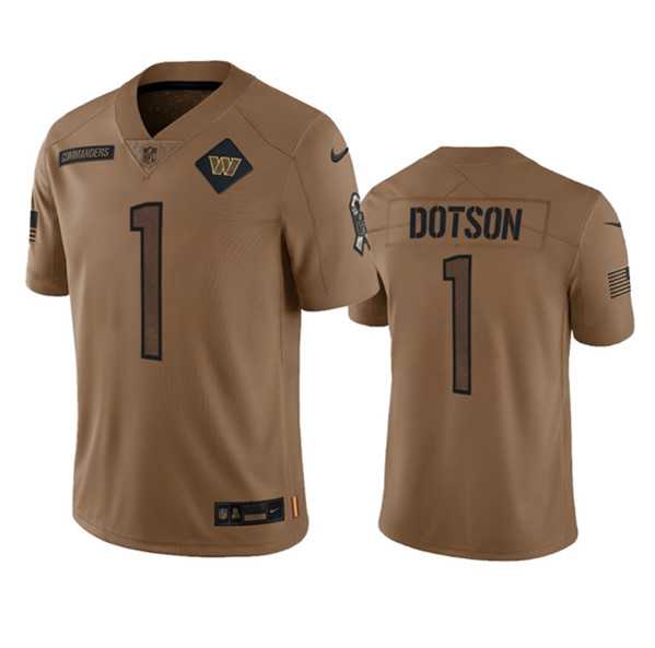 Mens Washington Commanders #1 Jahan Dotson 2023 Brown Salute To Service Limited Football Stitched Jersey Dyin->washington commanders->NFL Jersey
